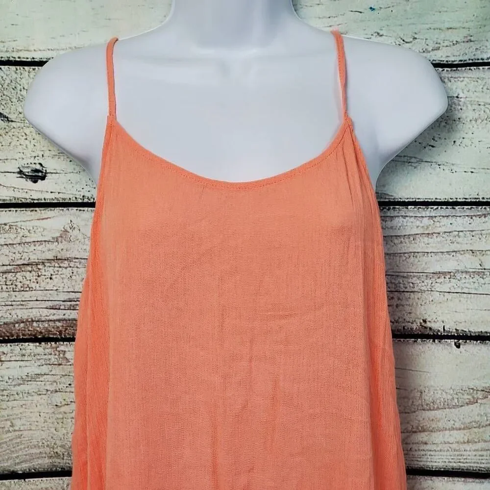 Vanity L Peach Tank Top with Crochet Lace Hem Boho Sleeveless Flowy Blouse